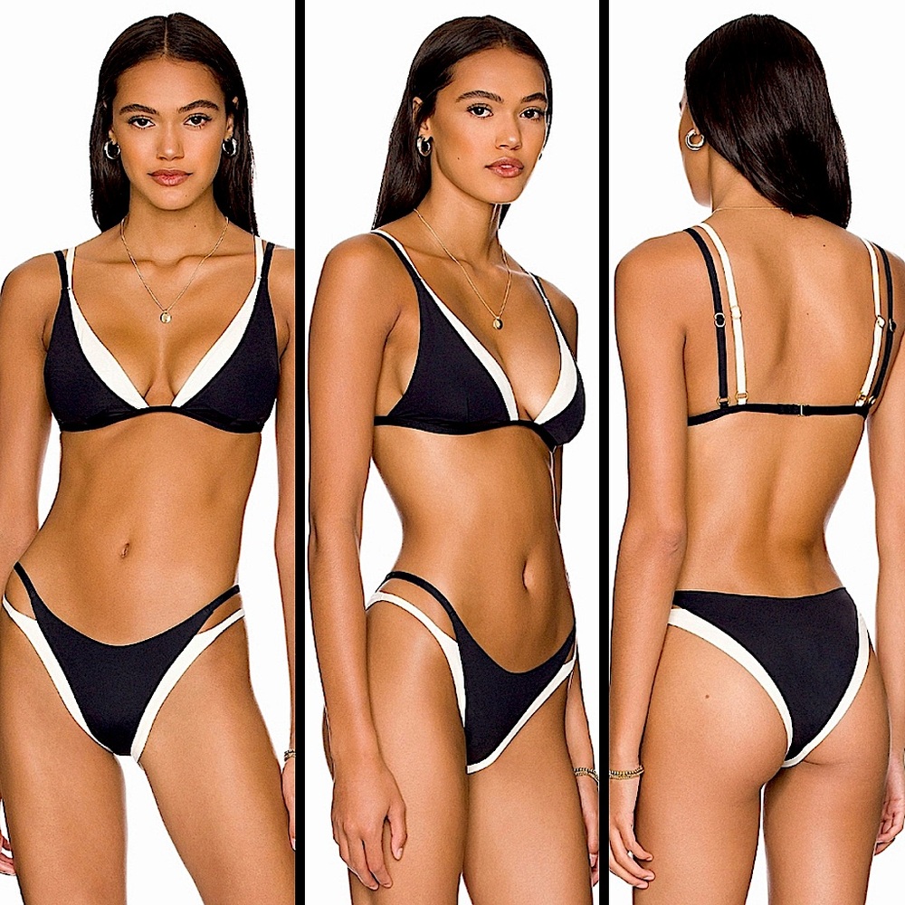 Lspace Fused Zendaya Bikini Top Black White Rem Pads Adjustable Straps Size XXL